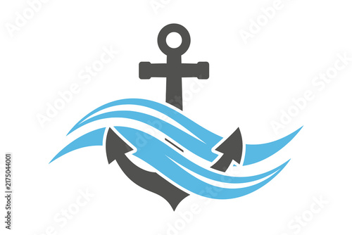 Ship Anchor and Ocean Wave Logo Element