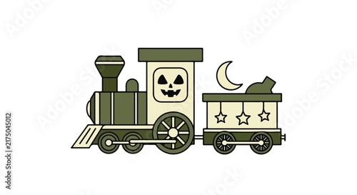 Spooky Halloween Train Illustration with Jack O Lantern Face.