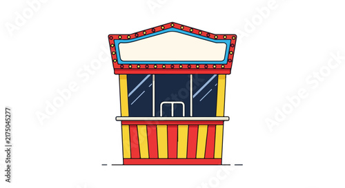 Vintage carnival ticket booth illustration with striped facade.