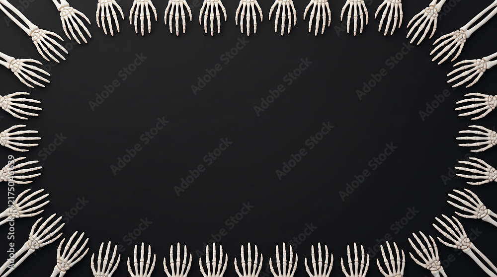 Obraz premium Minimalist border design made of stylized skeletal hand illustrations
