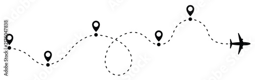 Airplane flight path with location pins