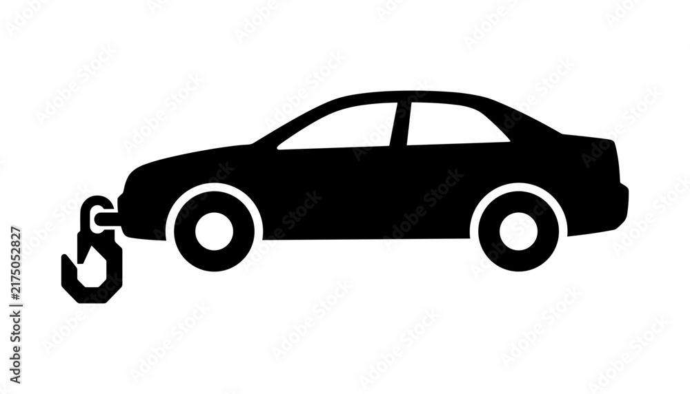 Naklejka premium Car silhouette with tow hook against white background vector graphic