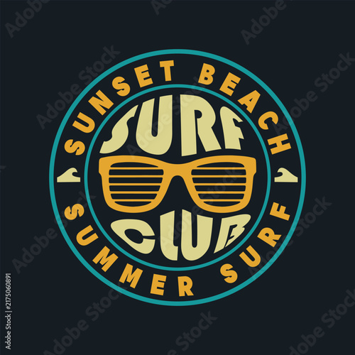 Summer Surf Club Badge with Retro Sunglasses and Bold Typography