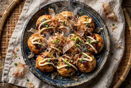 Japanese Takoyaki with Bonito Flakes and Mayonnaise
