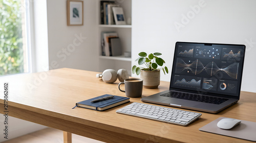 Artificial intelligence assistant on laptop in modern home office workspace