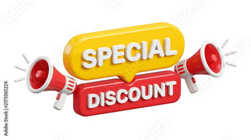 Special discount sign with red megaphones on a transparent background