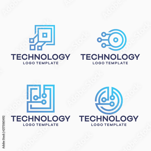 set gradient  technology, dot, connection logo design template