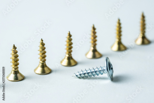 Obraz na plátně Silver screw standing out among golden screws