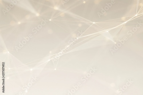 Abstract digital network pattern composed of delicate luminous nodes connected by fine glowing lines forming geometric pathways across a soft neutral gradient background with varying focus and