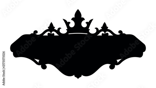 Elegant Crown Emblem: A sophisticated black silhouette featuring a regal crown atop an ornate banner, perfect for branding or decorative use, symbolizing authority and distinction.