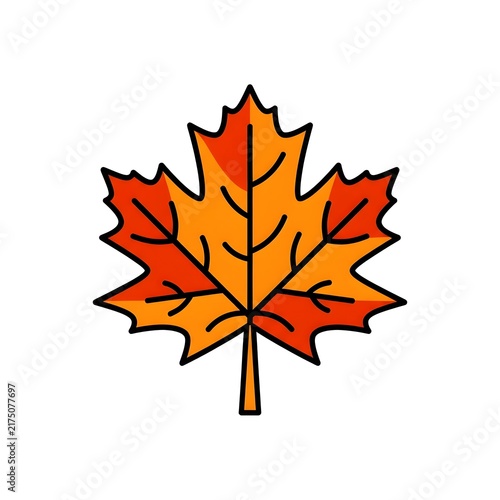 Vibrant orange autumn maple leaf vector icon with bold outlines. Perfect for fall season designs, Thanksgiving themes, and nature graphics.