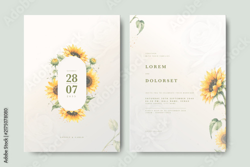 beautiful wedding invitation card with sunflower watercolor