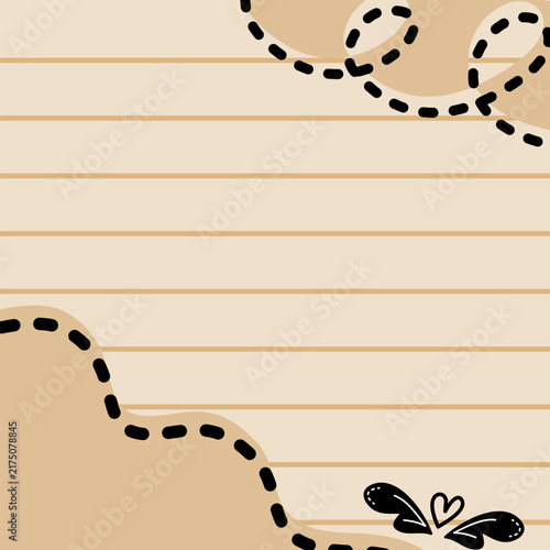 Minimalist Beige Lined Paper Background with Abstract Organic Shapes and Hand Drawn Accents