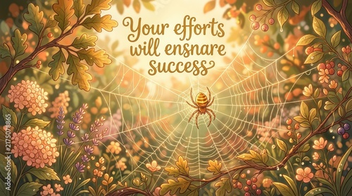 Spider on a web with inspirational text 