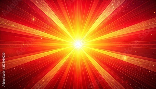 A vibrant red and yellow gradient abstract background with a grainy texture, sparkling sunburst rays, a retro feel, and a glowing center.