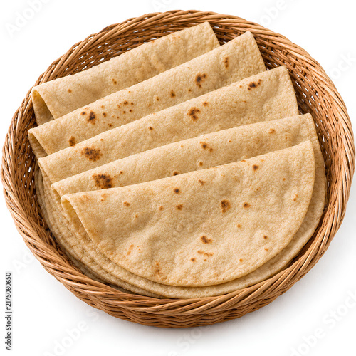 Arranged Chapati Roti in Handwoven Bread Basket