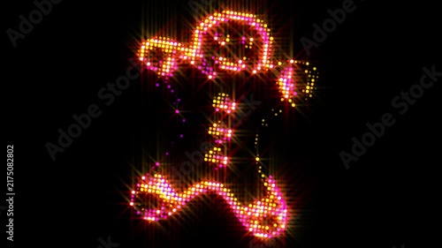 shiny neon glowing ginger bread cute character icon on black background. Christmas symbol