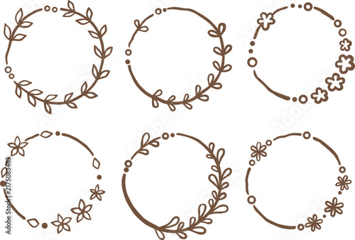 Hand Drawn Floral Wreath Doodle Vector with Leaves and Flowers for Nature, Wedding Event and Organic Lifestyle.