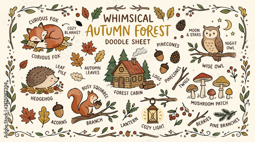 Autumn Forest Doodle Illustration for Nature and Seasonal Design