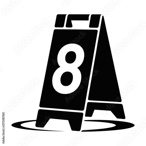 Solid black silhouette vector graphic of an a-frame floor sign displaying the number eight