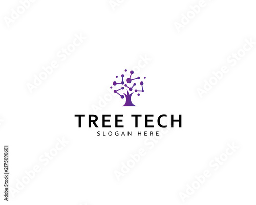tree tech logo creative design concept connect digital science innovation