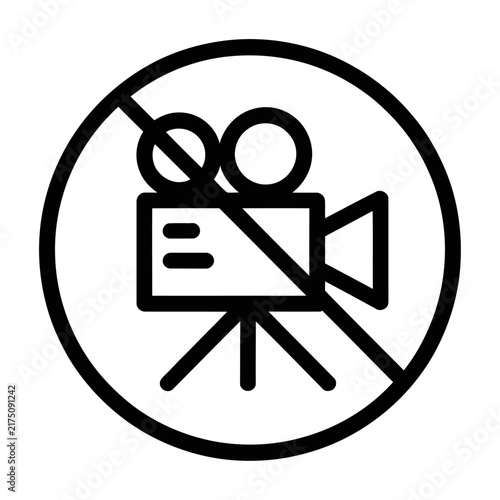 No video recording allowed warning sign vector symbol with camera and tripod