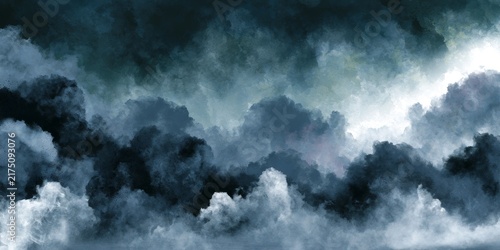 Abstract smoky cloudscape with layered blue and teal tones and soft textured mist across scene
