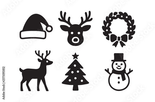 christmas silhouettes santa hat reindeer wreath snowman and tree