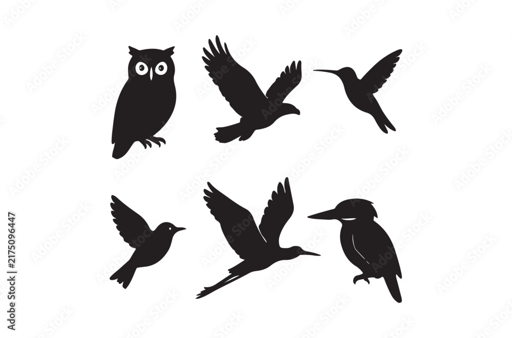Fototapeta premium Bird silhouettes collection on a white background
