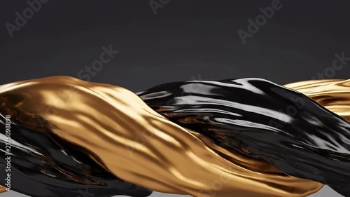Luxury Liquid Gold and Obsidian Fluid Motion Waves on Dark Studio Background in 4K