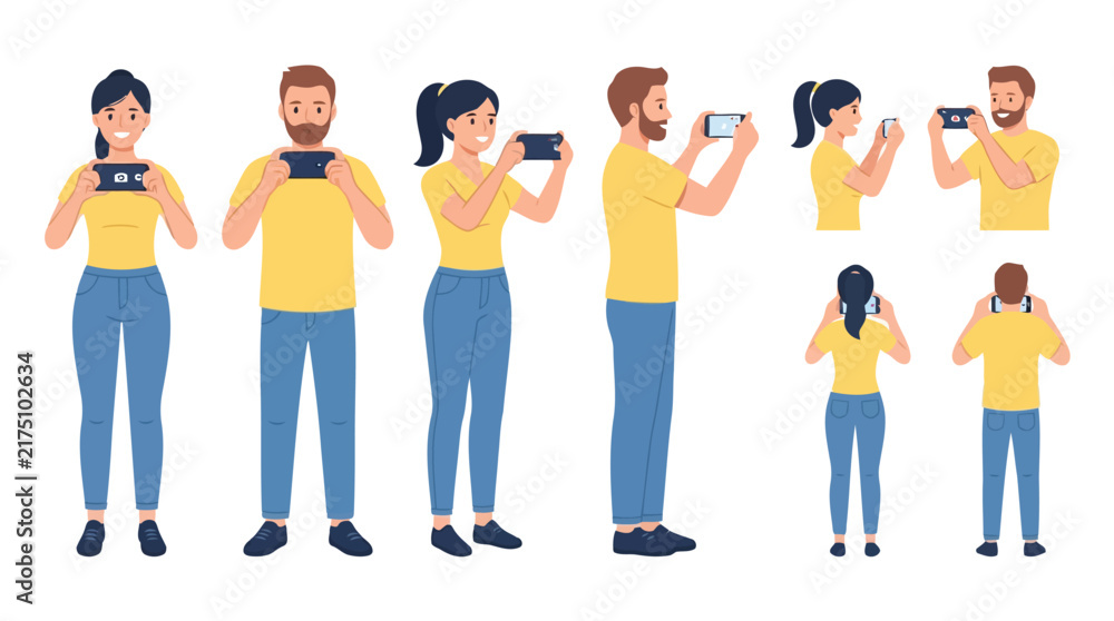 Obraz premium Diverse group of people using smartphones for photography and video