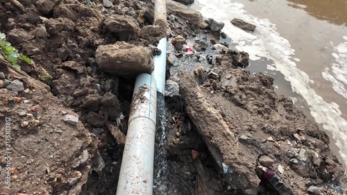 Damaged PVC Pipe Following Severe Flood Event