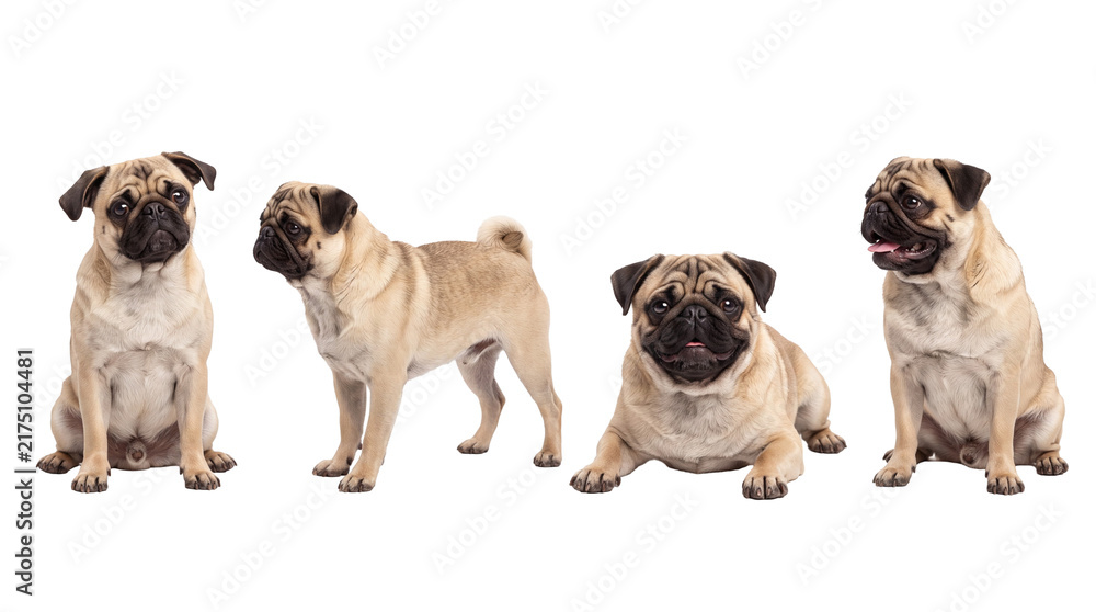 Obraz premium Pug dog PNG set , white background as transparent