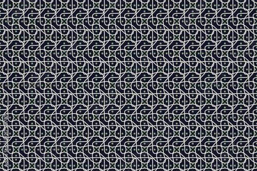 Hand drawn rotating flowing curves seamless repeat pattern in navy