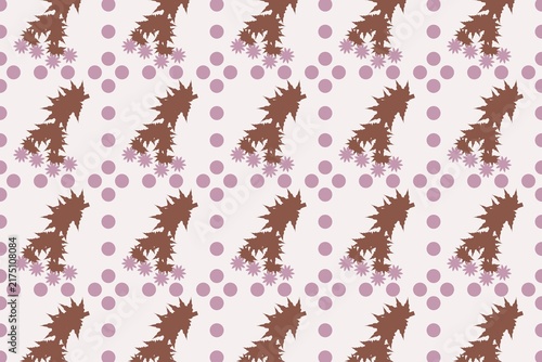 Seamless red pattern of serrated palmate leaves and daisies