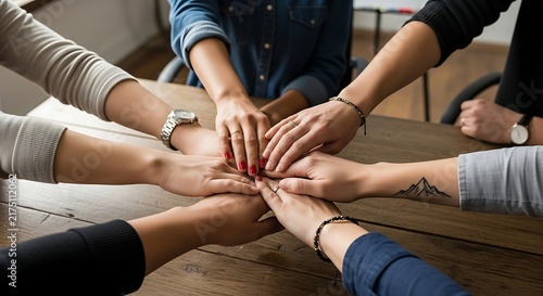 Diverse group of people stacking hands together for teamwork and corporate collaboration