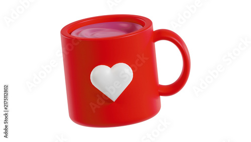 A festive 3D Valentine's Day coffee mug illustration featuring a romantic heart design, isolated on a clean white background, item 15