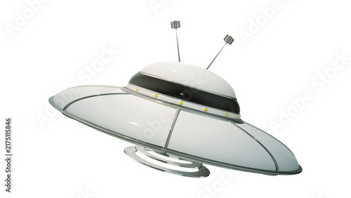 A digital illustration of a futuristic white flying saucer UFO model designated as object 27, isolated against a plain white background