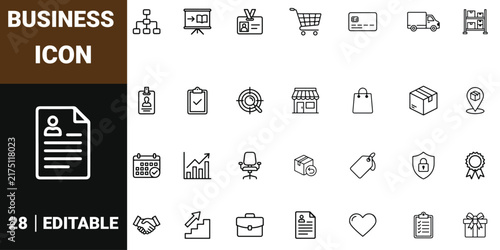 Set of twenty eight editable business icons featuring various corporate symbols for professional projects and modern digital web design