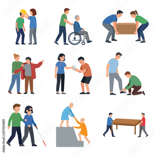 Foto Collection of People Engaged in Various Acts of Kindness and Community Assistanc