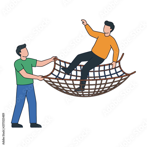 Man Catching A Falling Person With A Safety Net Concept Illustration