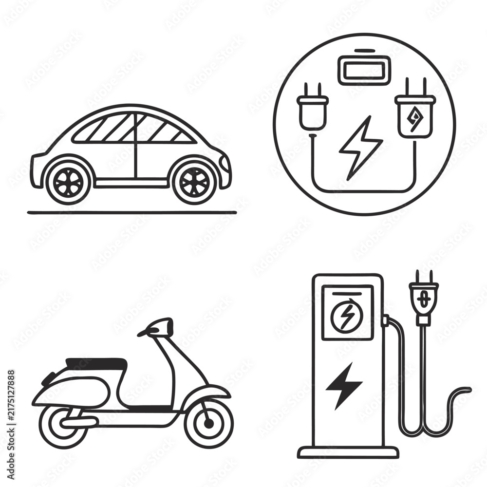 Naklejka premium Car Icon Set Vector Illustration for Transportation, Automobile, Vehicle, Taxi, Truck, Bicycle, Motorcycle, Traffic, Travel, Road and Modern Automotive Design