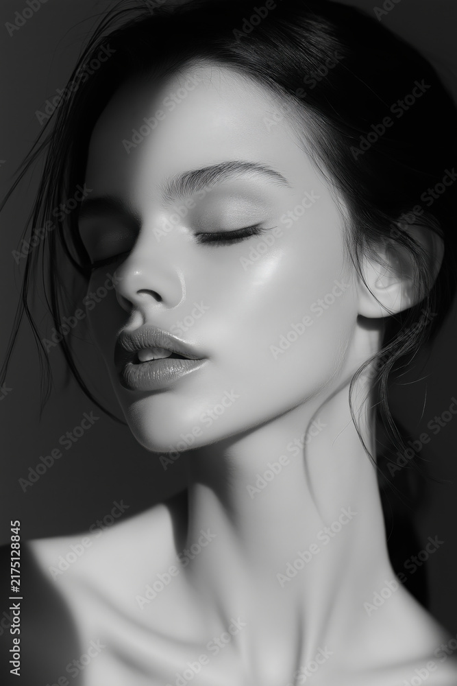 Fototapeta premium people of ai, black and white, model sending kiss, photorealistic