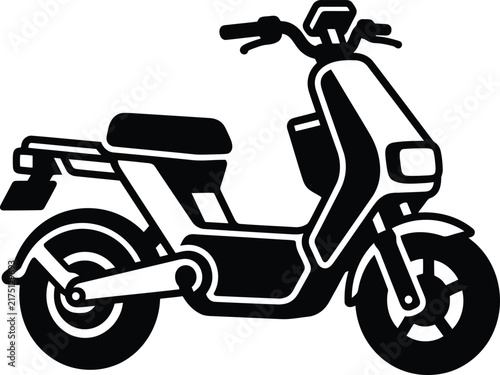 A minimalist black silhouette vector illustration of a modern city commuter motor scooter.