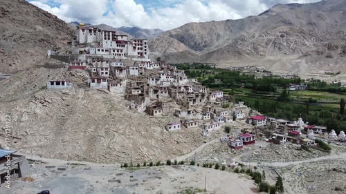 aerial footage of Chemrey monastery in Ladakh  India