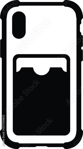 Minimalist smartphone case with an integrated card wallet slot icon representing mobile payment and everyday accessory gear.