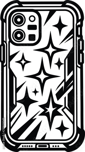 Minimalist black and white line art illustration of a rugged protective smartphone cover.