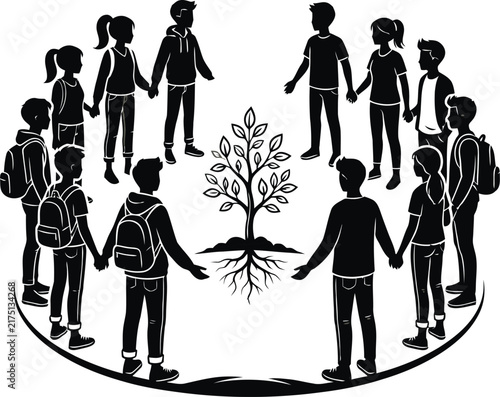 People Group Circle Tree Unity Community Vector
