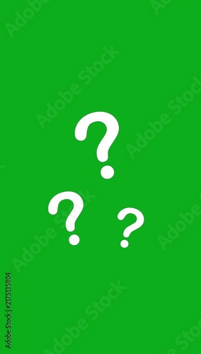 White question marks on chroma key green screen background, for easy compositing, overlay symbol