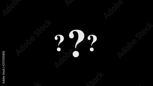 Minimalist question marks animation on black background, conceptual symbol for faq and problem solving